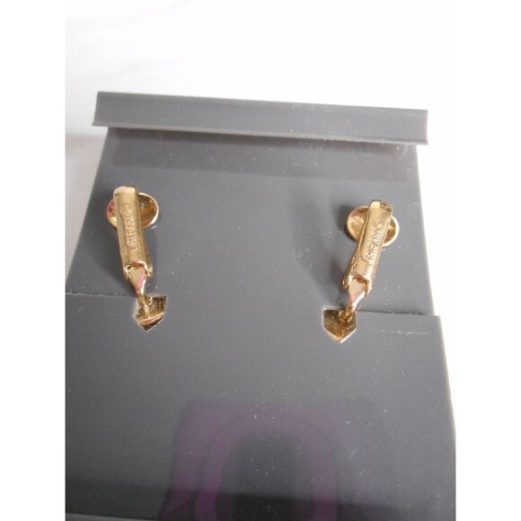 NIB Vintage Green gold enamel Crown Trifari drop clip on earrings 1980s costume - Picture 2 of 3